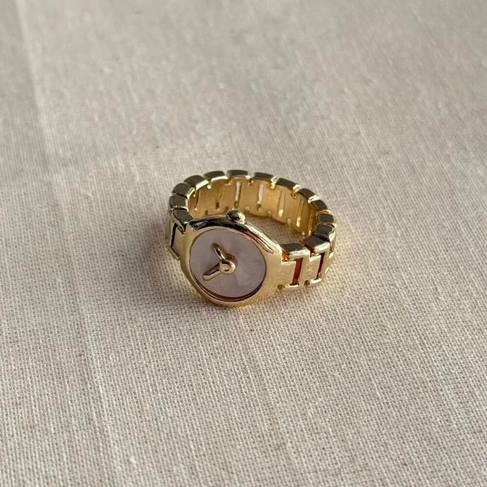 y2k 2000s gold clock watch ring